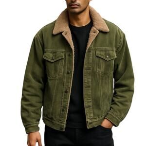 Bugle Boy Green Sherpa Lined Bomber Style Vintage Jean Jacket XL